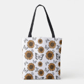 Zonnebloem en Vlinders Boho Patroon Tote Bag (Achterkant)