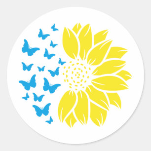 Zonnebloem en vlinders. Kleuren van de Oekraïense  Ronde Sticker
