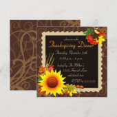 Zonnebloem en vogel bruine Thanksgiving uitnodigin Kaart (Voorkant / Achterkant)