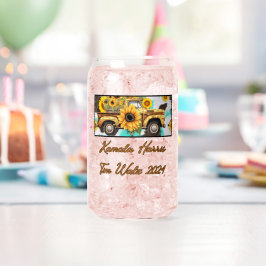  zonnebloem en vrachtwagen. Harris-Walz 2024 Blikvorm Glas