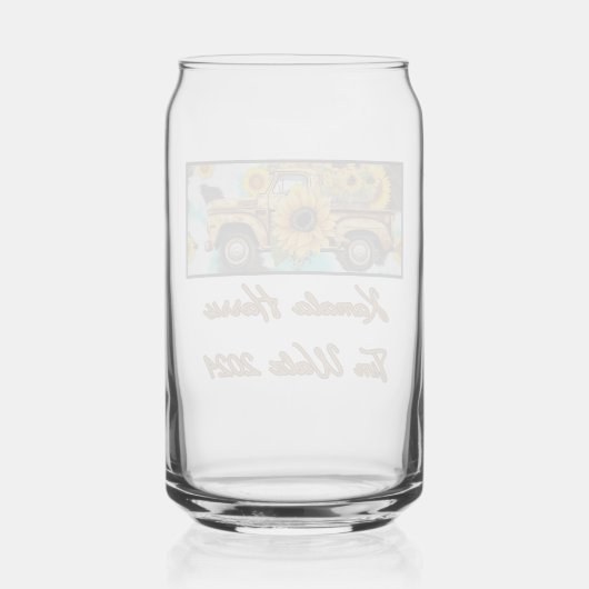 zonnebloem en vrachtwagen. Harris-Walz 2024 Blikvorm Glas (Achterkant)