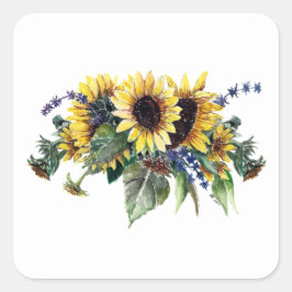 Zonnebloem en wilde bloemen vierkante sticker