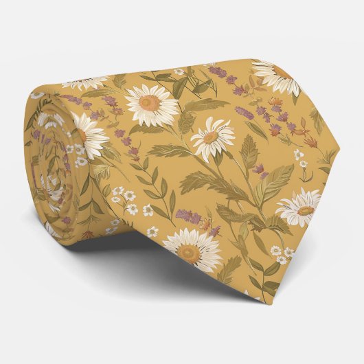  zonnebloem en wilde daisy bloemenpatroon stropdas (Opgerold)