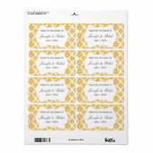 Zonnebloem en wit Damast Water Flessenetiket Etiket (Full Sheet)