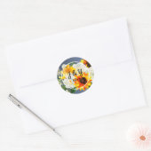 Zonnebloem en wit monogram Dank u - Blauw Jean Ronde Sticker (Envelop)