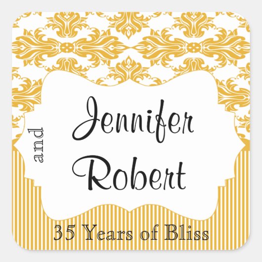 Zonnebloem en witte Damast Envelope Seal Vierkante Sticker (Voorkant)