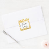 Zonnebloem en witte Damast Envelope Seal Vierkante Sticker (Envelop)