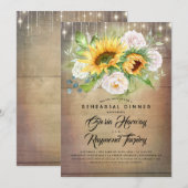 Zonnebloem en Witte Rose Rustieke repetitie diner Kaart (Voorkant / Achterkant)