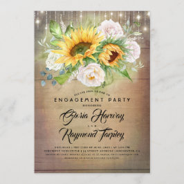 Zonnebloem en witte Rose rustieke verlovingsfeest Kaart