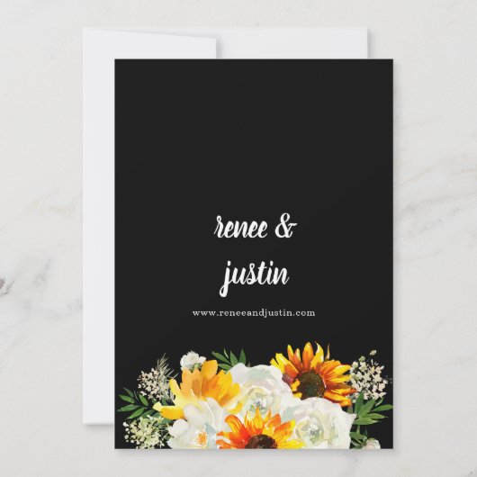 Zonnebloem en witte roze Floral Black Weddenschap Kaart (Achterkant)