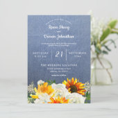 Zonnebloem en witte roze Floral op Jean Wedding Kaart (Staand voorkant)