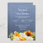 Zonnebloem en witte roze Floral op Jean Wedding Kaart (Voorkant / Achterkant)