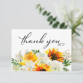 Zonnebloem en witte rozenbloem 2 wit bedankkaart (Staand voorkant)