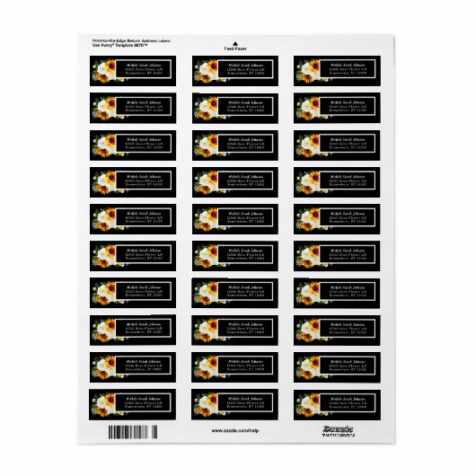 Zonnebloem en witte rozenbloem etiket (Full Sheet)