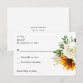 Zonnebloem en witte rozenbloem RSVP kaartje (Voorkant / Achterkant)