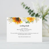 Zonnebloem en witte rozenbruiloft of partijgegeven informatiekaartje (Staand voorkant)
