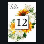 Zonnebloem en witte rozengriep - Wit 2 Kaart<br><div class="desc">Druk je tafels omhoog met deze artsachtige zonnebloem en witte roze bloemetjes. Ideaal voor bruiloften of feestjes. in wit of zwart. 2e versie</div>