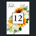 Zonnebloem en witte rozengriep - Wit 2 Kaart<br><div class="desc">Druk je tafels omhoog met deze artsachtige zonnebloem en witte roze bloemetjes. Ideaal voor bruiloften of feestjes. in wit of zwart. 2e versie</div>