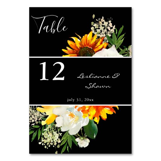 Zonnebloem en witte rozenstekels - zwart kaart (Voorkant)