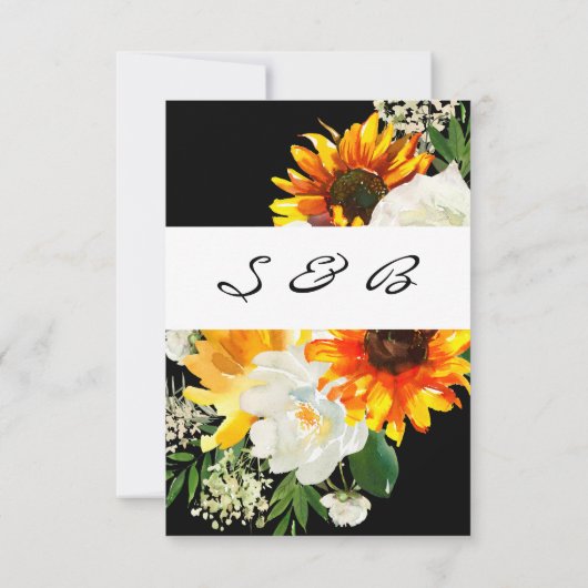 Zonnebloem en witte rozenstekels - zwart save the date (Achterkant)