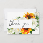 Zonnebloem en witte rozenvaste flora bedankkaart (Voorkant)
