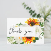 Zonnebloem en witte rozenvaste flora bedankkaart (Staand voorkant)