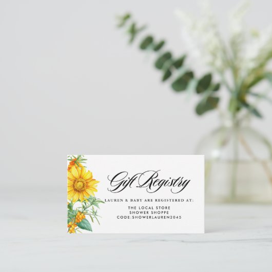 Zonnebloem en Zee Buckthorn Baby shower Registry Informatiekaartje (Staand voorkant)