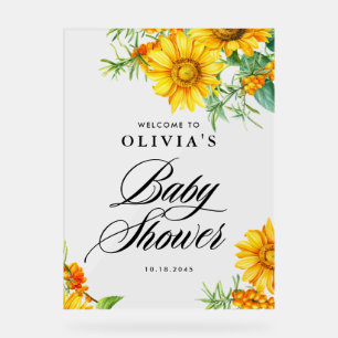 Zonnebloem en Zee Buckthorn Baby shower Welkom Acryl Bord