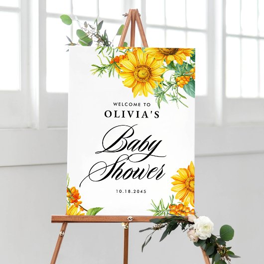 Zonnebloem en Zee Buckthorn Baby shower Welkom Poster