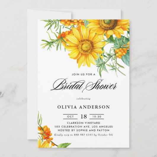 Zonnebloem en Zee Buckthorn QR Code Vrijgezellenfe Kaart (Voorkant)