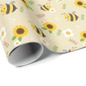 Zonnebloem en zoete honingbijen cadeaupapier (Rol Hoek)