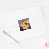 ZONNEBLOEM EN ZOMERZONSONDERGANG VIERKANTE STICKER (Envelop)