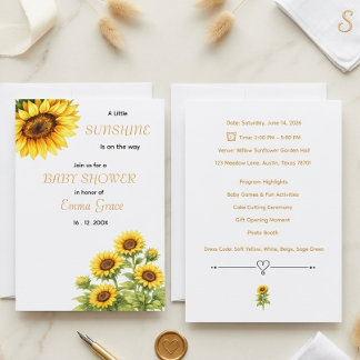Zonnebloem Esthetische Minimale Babyshower Uitnodi Kaart