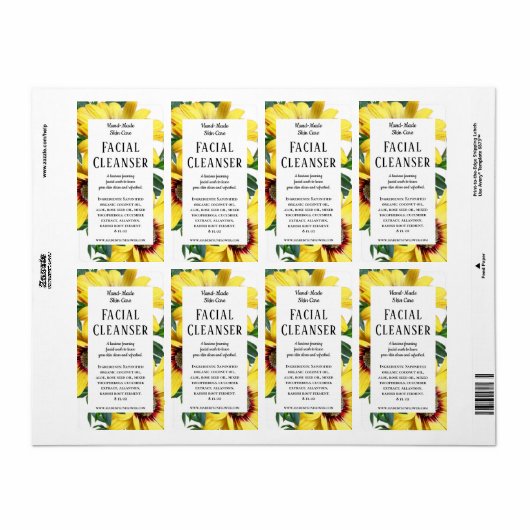 Zonnebloem Etiket op het ingrediënt van zonnebloem (Full Sheet)