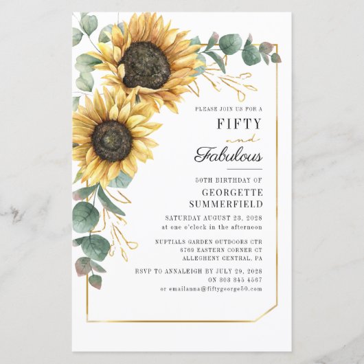 Zonnebloem Eucalyptus 50ste verjaardag uitnodiging (Voorkant)