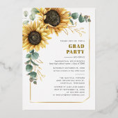 Zonnebloem Eucalyptus Afstuderen 2025 Party Folie Uitnodiging (Voorkant)