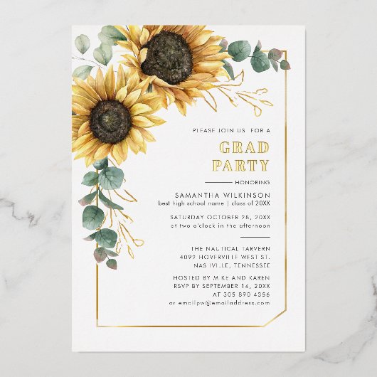 Zonnebloem Eucalyptus Afstuderen 2025 Party Folie Uitnodiging (Voorkant)