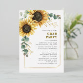 Zonnebloem Eucalyptus Afstuderen 2025 Party Folie Uitnodiging (Staand Voorkant)