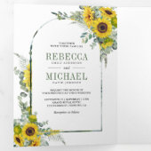 Zonnebloem Eucalyptus Arch All-in-One Weddenschap Drieluik Uitnodiging (Binnenzijde eerst)