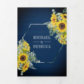 Zonnebloem Eucalyptus Arch Navy Blue Wood Weddensc Drieluik Uitnodiging (Cover)