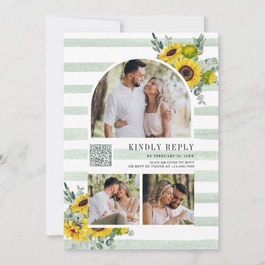 Zonnebloem Eucalyptus Arch QR Code Weddenschap Kaart (Achterkant)