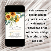 Zonnebloem & Eucalyptus Baby shower Invitation Kaart