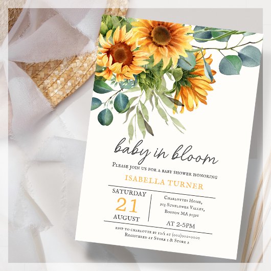 Zonnebloem & Eucalyptus Baby shower Invitation Kaart