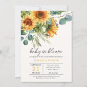 Zonnebloem & Eucalyptus Baby shower Invitation Kaart (Voorkant)