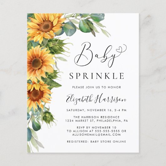 Zonnebloem Eucalyptus Baby Sprinkle Invite (Voorkant)