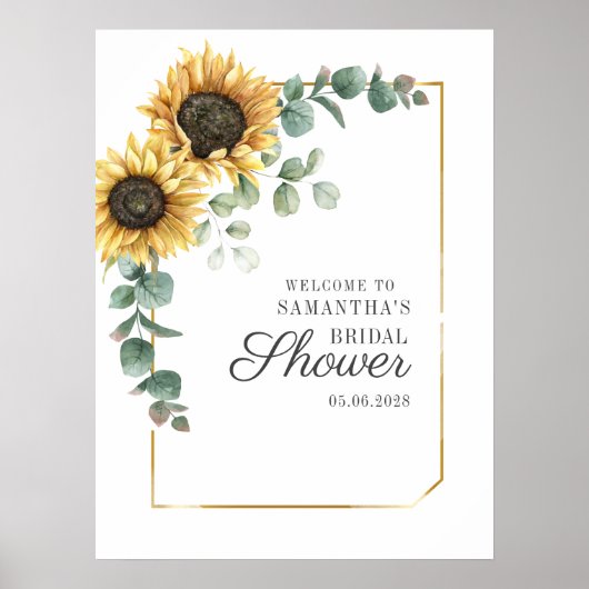 Zonnebloem Eucalyptus Bladeren Script Bruidsdouche Poster (Voorkant)