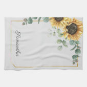 Zonnebloem Eucalyptus Bladeren Script Monogram Theedoek (Horizontaal)