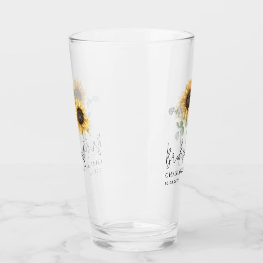 Zonnebloem Eucalyptus Bloemen Bruidsmeisje Script Glas (Links)