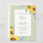 Zonnebloem & Eucalyptus Bloemen Groene Bruiloft Kaart (Voorkant)
