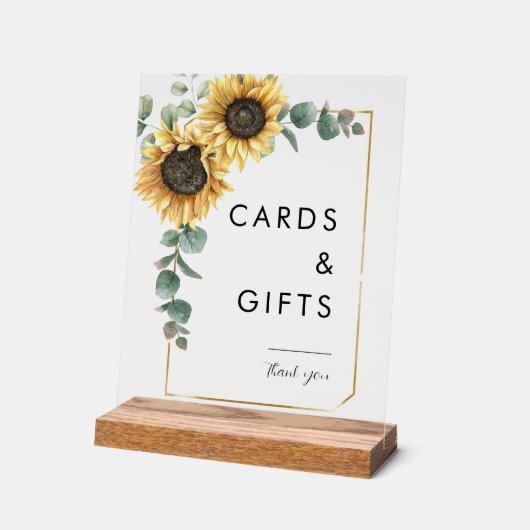 Zonnebloem Eucalyptus Bloemen Trouwkaarten en Gift Acryl Bord (Hoek)